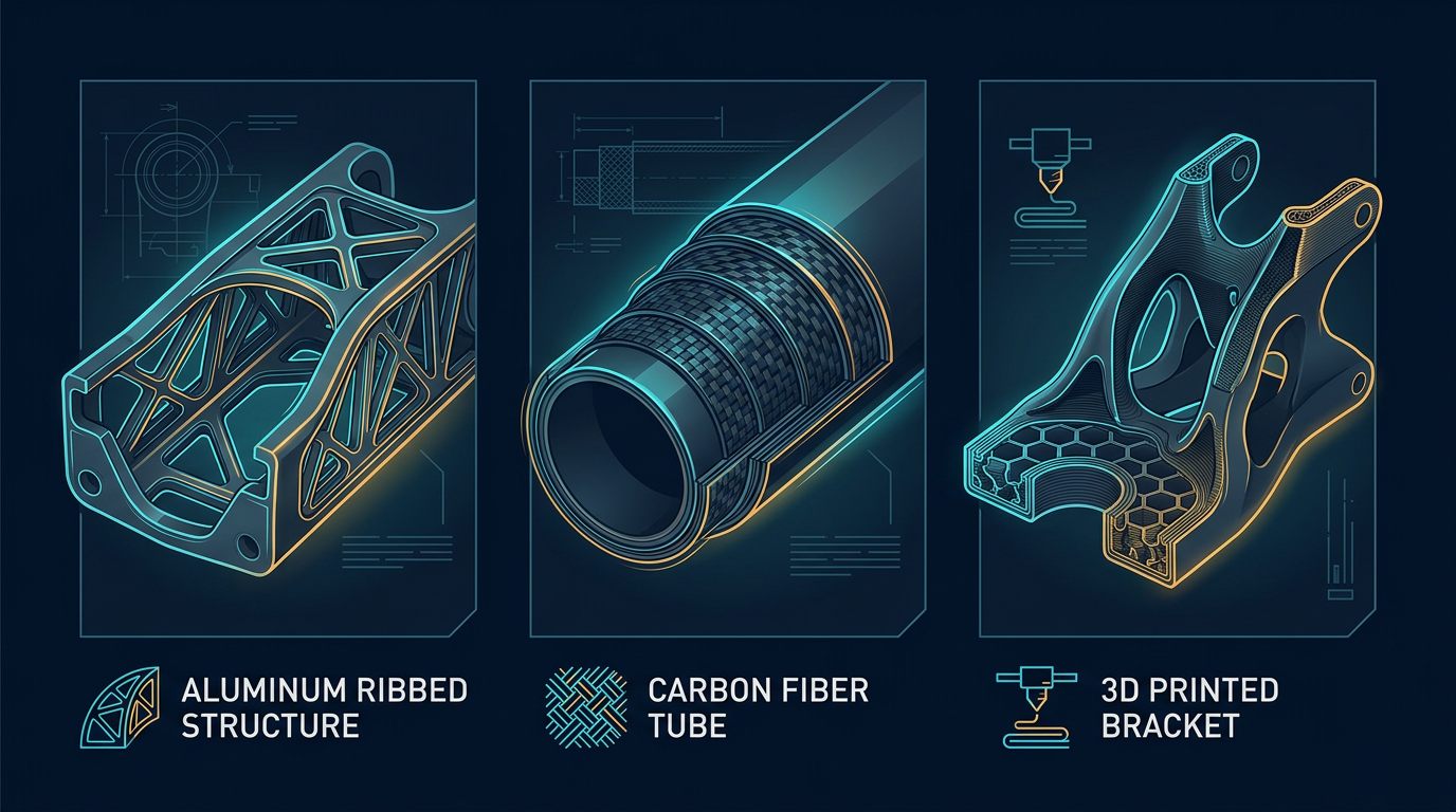 Conceptual comparison of structural material approaches for robot-arm links.