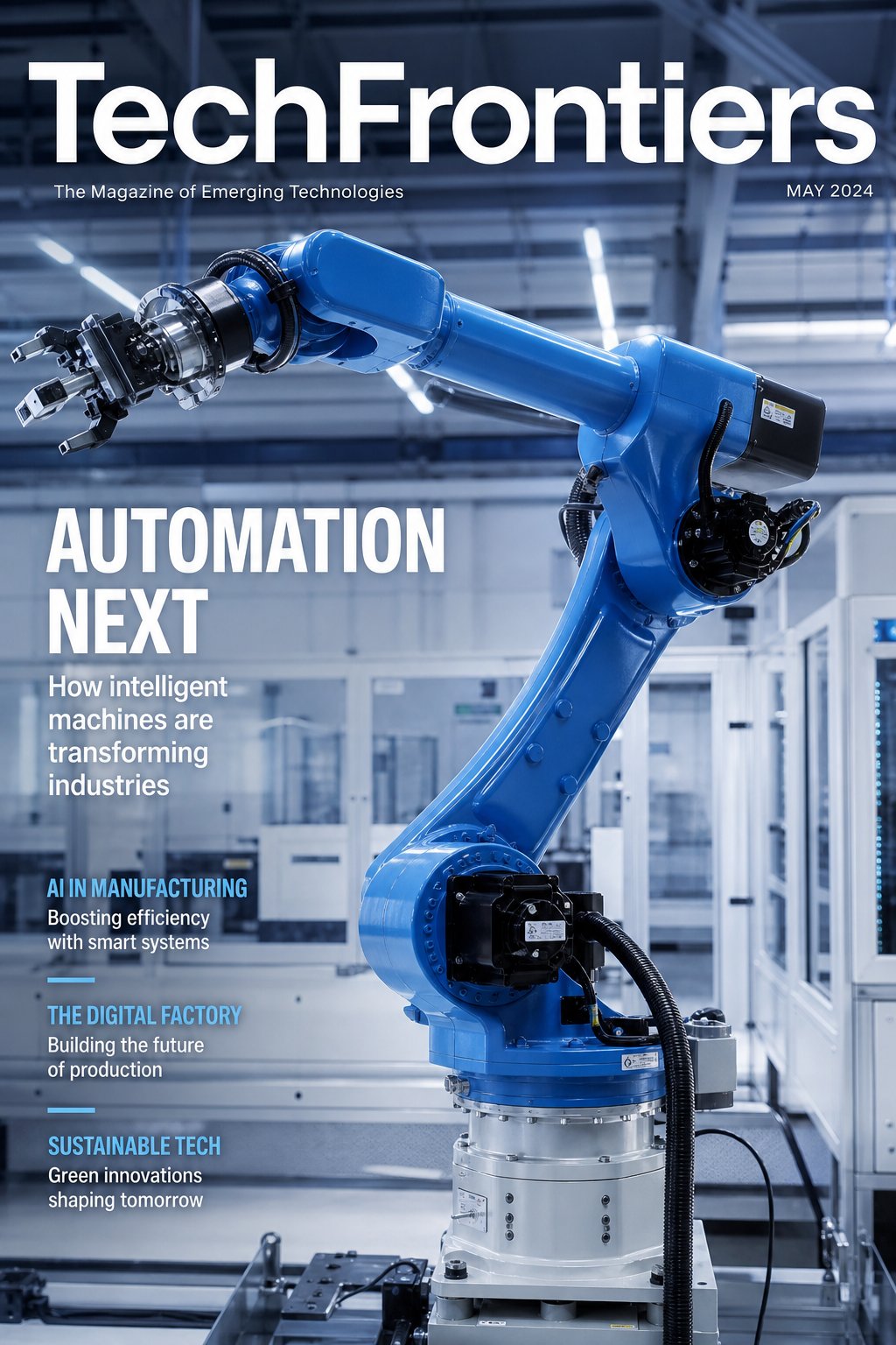 A modern industrial 6-axis robot arm in a clean manufacturing environment